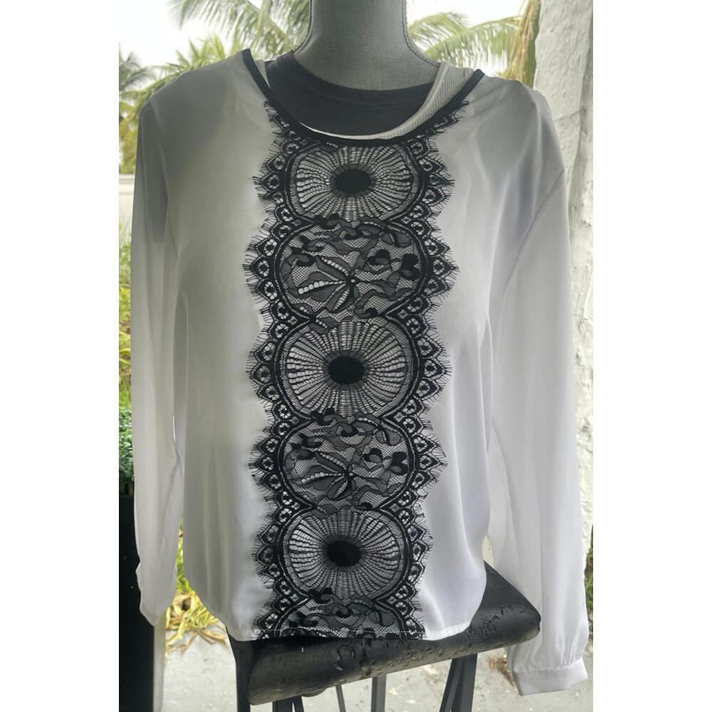 ANTHONY RICHARDS  size‎ 16 blouse Women’s Long Sleeve PULL on top black white